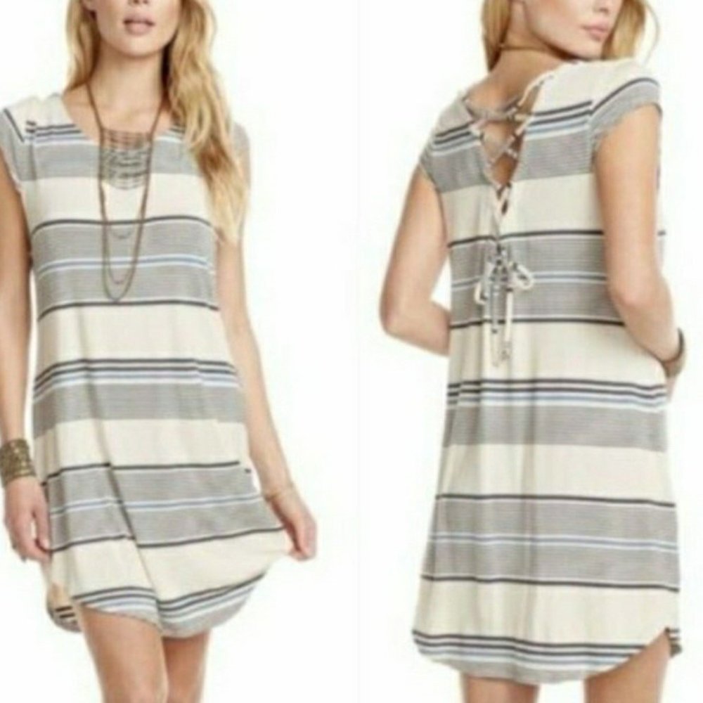 NWT Chaser vintage wash blue stripe dress strappy back size Medium